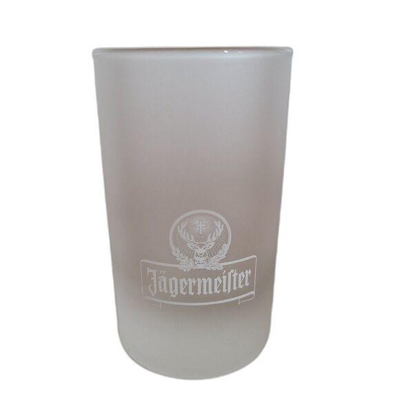Jagermeister Collectible German Frosted 4cl Tall Shot Glass White Stag Logo - Picture 1 of 10